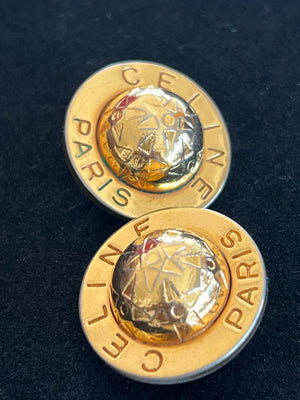 Boucles d'oreilles Céline Paris clips logo — vue 3 | Le Comptoir Vintage