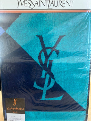 Yves Saint Laurent Serviette de bain drap de bain logo YSL turquoise et marine — vue 3 | Le comptoir vintage