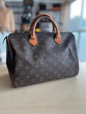 Louis Vuitton Sac Speedy 30 en toile enduite Monogram et cuir naturel authentifié — Le comptoir vintage