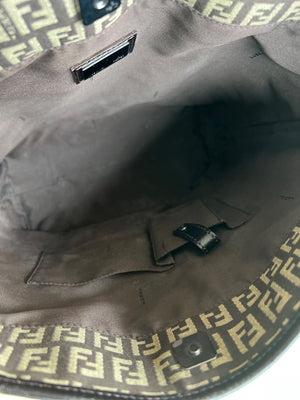 Fendi Tote bag Zucchino en toile jacquard marron foncé et gris — vue 4 | Le comptoir vintage