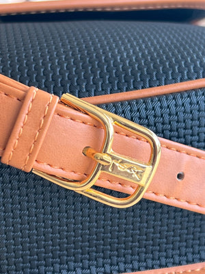 Yves Saint Laurent Sac bandoulière à rabat vintage toile tressée noire et cuir camel — vue 6 | Le comptoir vintage