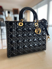 Christian Dior Sac Lady Dior Large en cuir verni noir authentifié — Le comptoir vintage