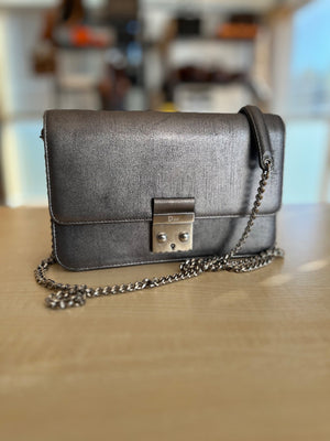 Christian Dior Sac Miss Dior Promenade Pouch en cuir métallisé argenté authentifié — Le comptoir vintage