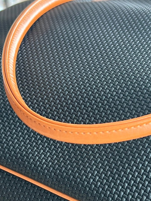 Yves Saint Laurent Tote bag toile tissée noire et garnitures camel — vue 6 | Le comptoir vintage
