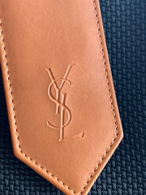 Yves Saint Laurent Tote bag toile tissée noire et garnitures camel — vue 7 | Le comptoir vintage