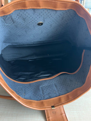 Yves Saint Laurent Tote bag toile tissée noire et garnitures camel — vue 9 | Le comptoir vintage