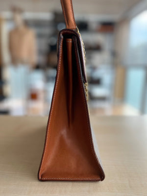 Celine Sac à main à rabat toile Macadam marron et cuir cognac — vue 3 | Le comptoir vintage