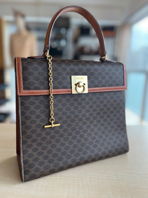Celine Sac à main à rabat toile Macadam marron et cuir cognac — vue 2 | Le comptoir vintage