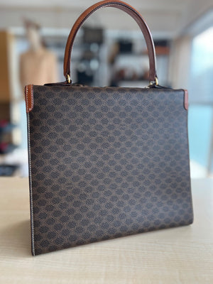Celine Sac à main à rabat toile Macadam marron et cuir cognac — vue 4 | Le comptoir vintage
